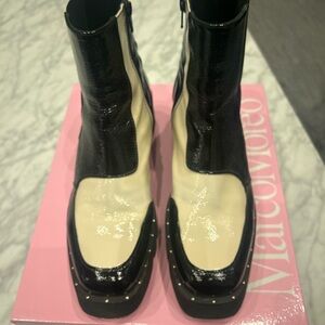 Marco Moreo Sheila  Two-Tone Black and Cream Ankle Platform Boots Size EU 41